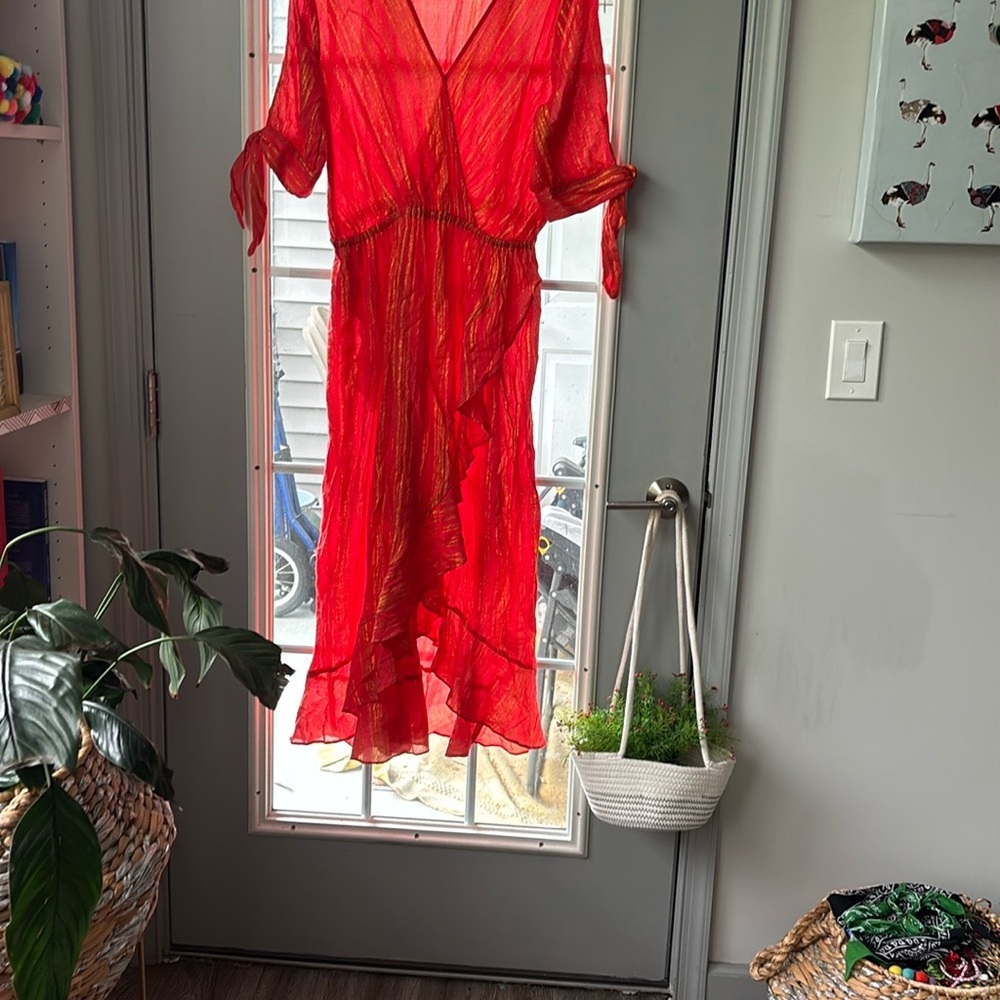 MICHAEL Michael Kors Red Asymmetrical Sundress with Plunge Neckline